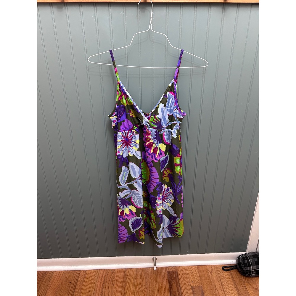 Lucky Brand Floral Swim Cover Up Dress Purple Green Size M-L Made in USA